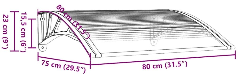 Toldo para porta 80x75 cm policarbonato cinzento e transparente