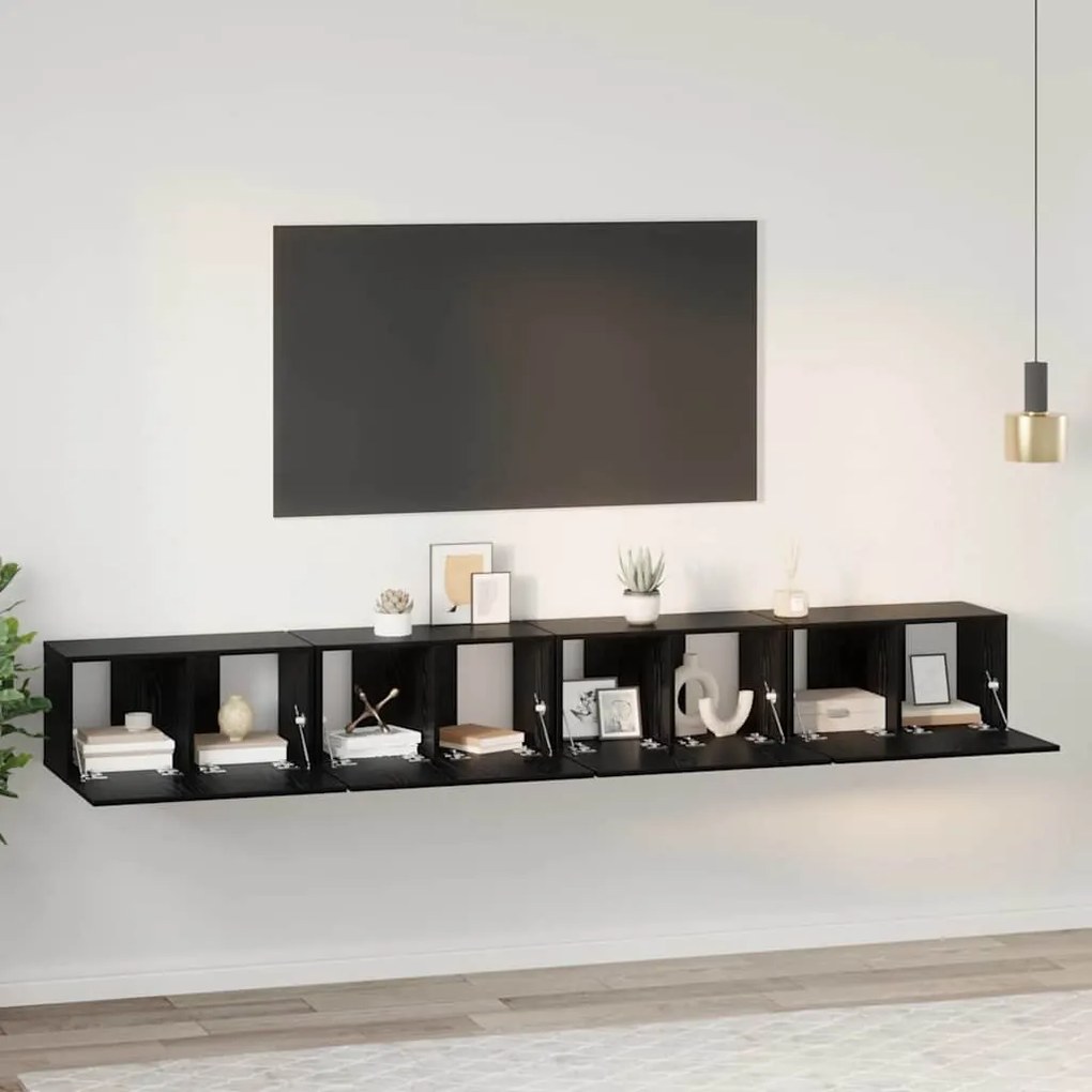 vidaXL Conjunto de móvel de TV Montado na parede 4 pcs Carvalho Preto