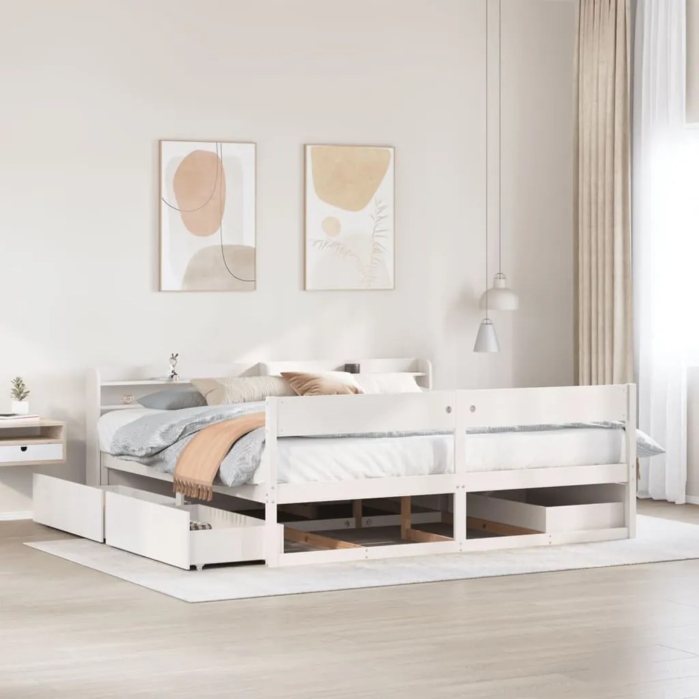 vidaXL Cama sem colchão 200x200 cm madeira de pinho maciça branco