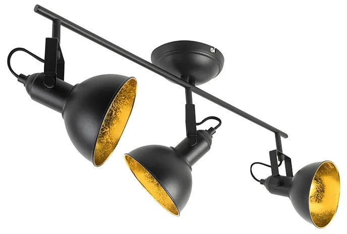 Barra de focos industrial preto/ouro 3-luzes - TOMMY Industrial