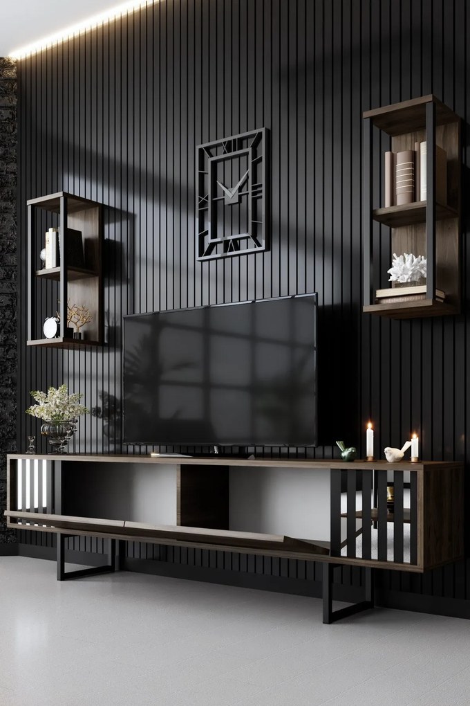 Unidade TV Chrome Line – Nogueira e Preto – Estrutura de 180 cm