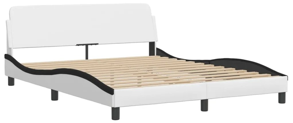 Cama com colchão 160x200 cm couro artificial preto e branco