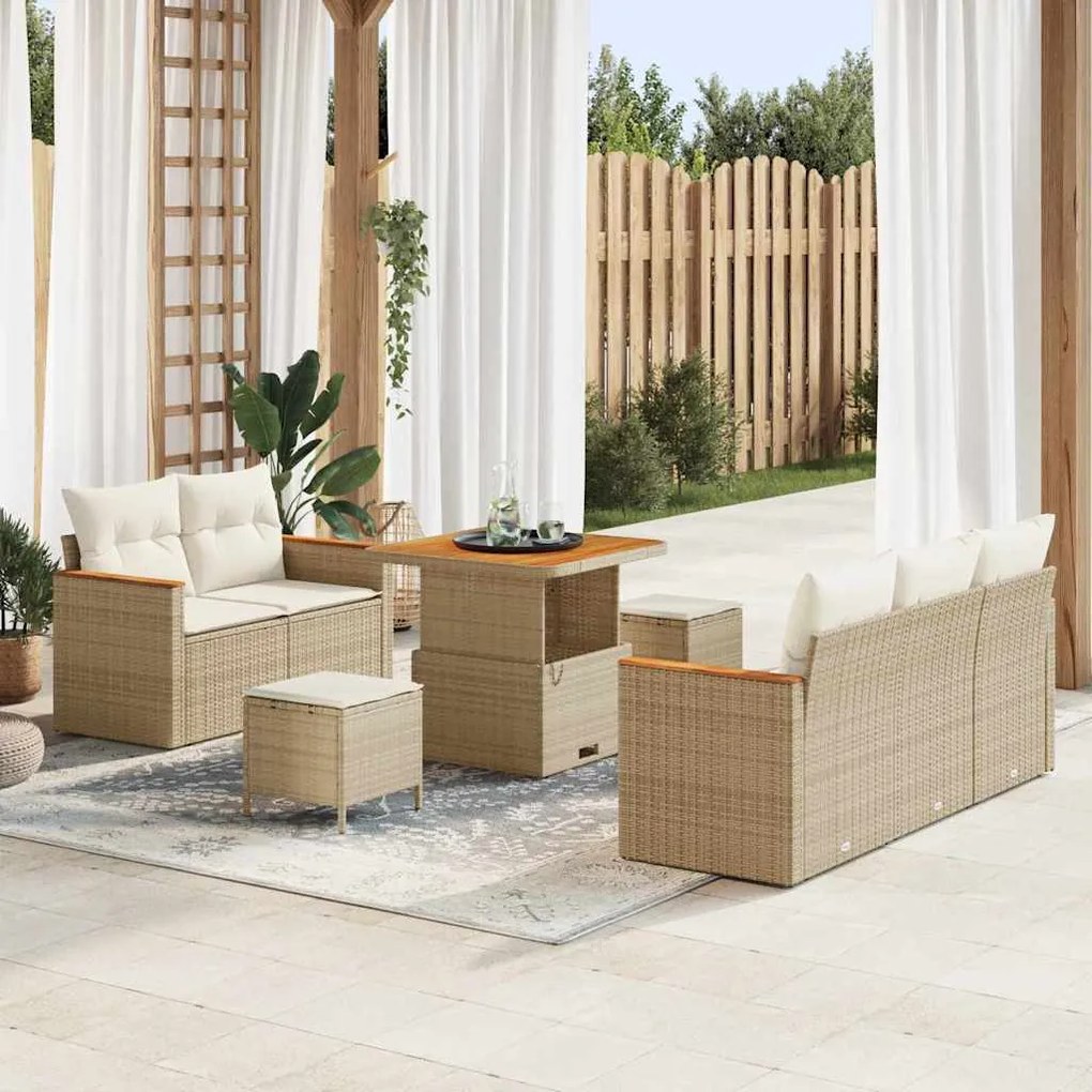 vidaXL Conjunto de Sofá de Jardim com almofada Bege Rattan Sintético
