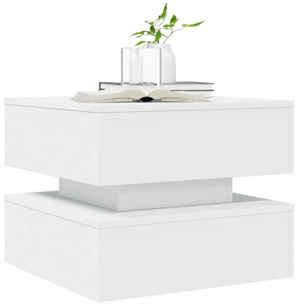 Mesa de centro com luzes LED 50x50x40 cm branco