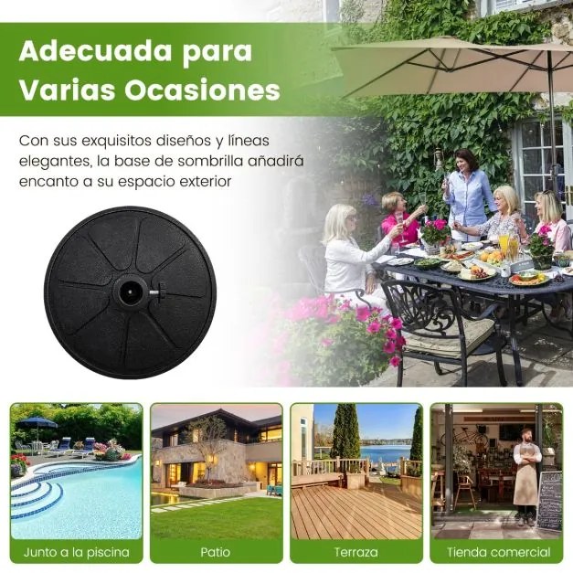 Base para guarda-sol exterior Carga 14 kg Suporte para guarda-sol 38/48 mm redondo de 45 cm para jardim piscina Preto