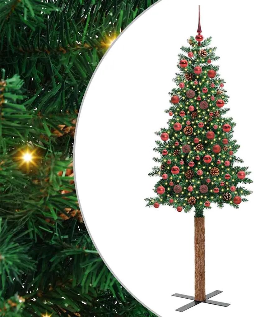 vidaXL Árvore de Natal Slim com 300 LEDs com suporte Verde 180 cm