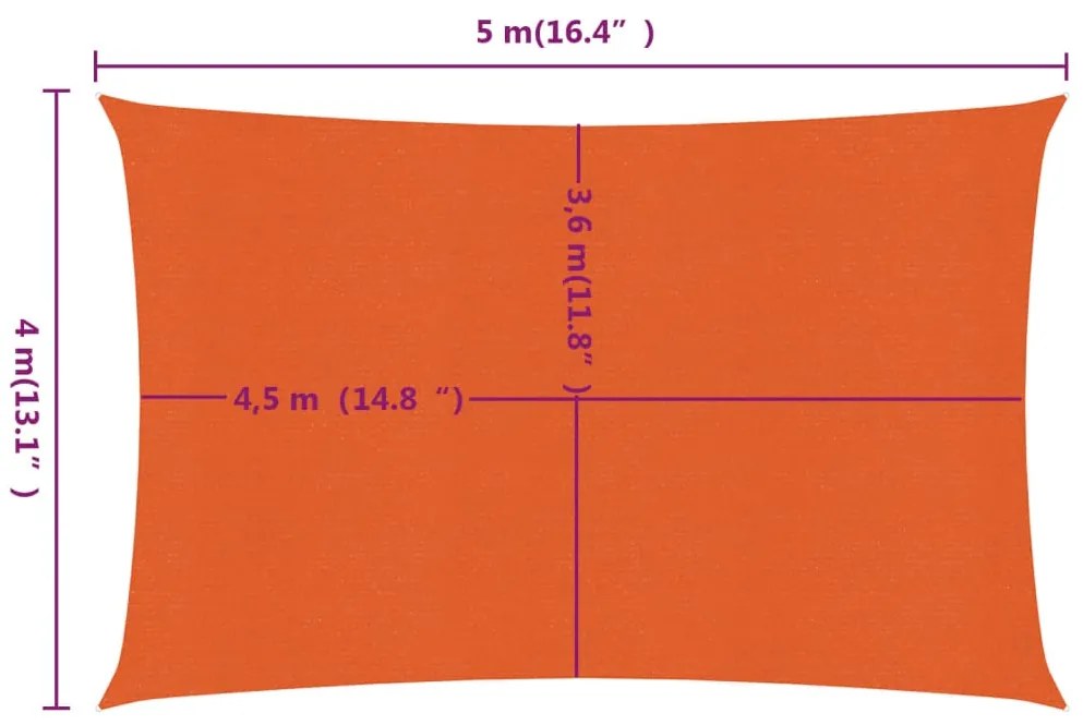 Para-sol estilo vela retangular 160 g/m² 4x5 m PEAD laranja