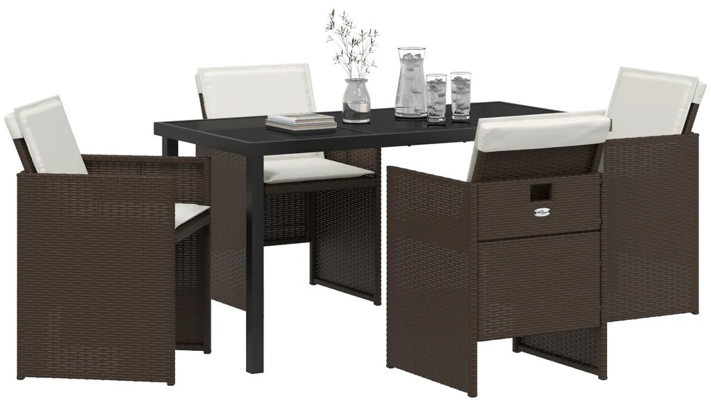 Conjunto de Jantar de 5 Peças com Almofadas Rattan Poliéster Castanho