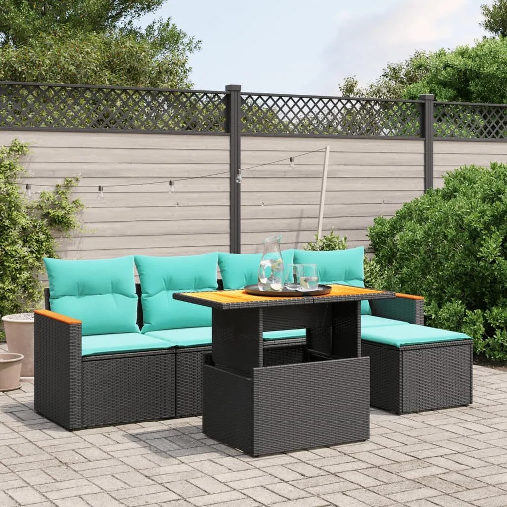 vidaXL 6 pcs conjunto de sofás p/ jardim c/ almofadões vime PE preto