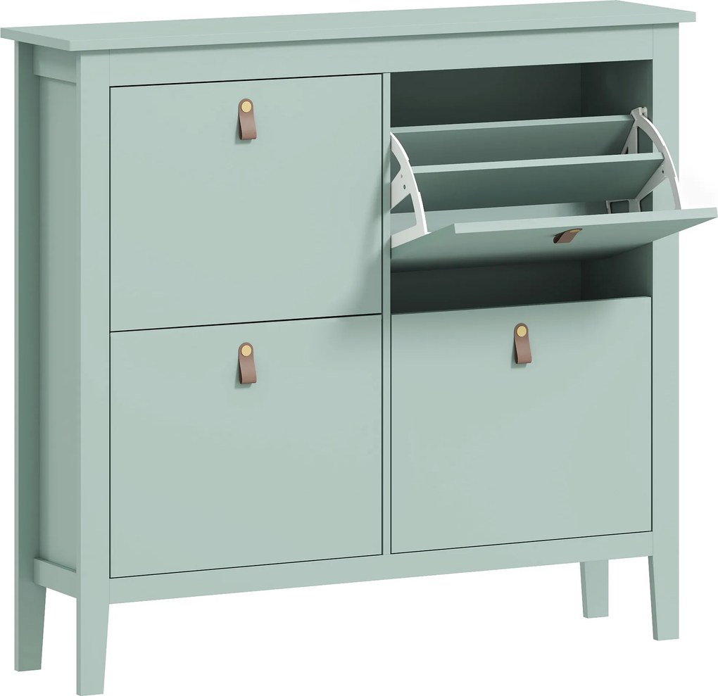 HOMCOM Móvel Sapateiro de Entrada Sapateira Estreito de Entrada 18 pares Sapatos e Puxadores de Couro PU 105x24x95,5 cm Verde Claro | Aosom Portugal