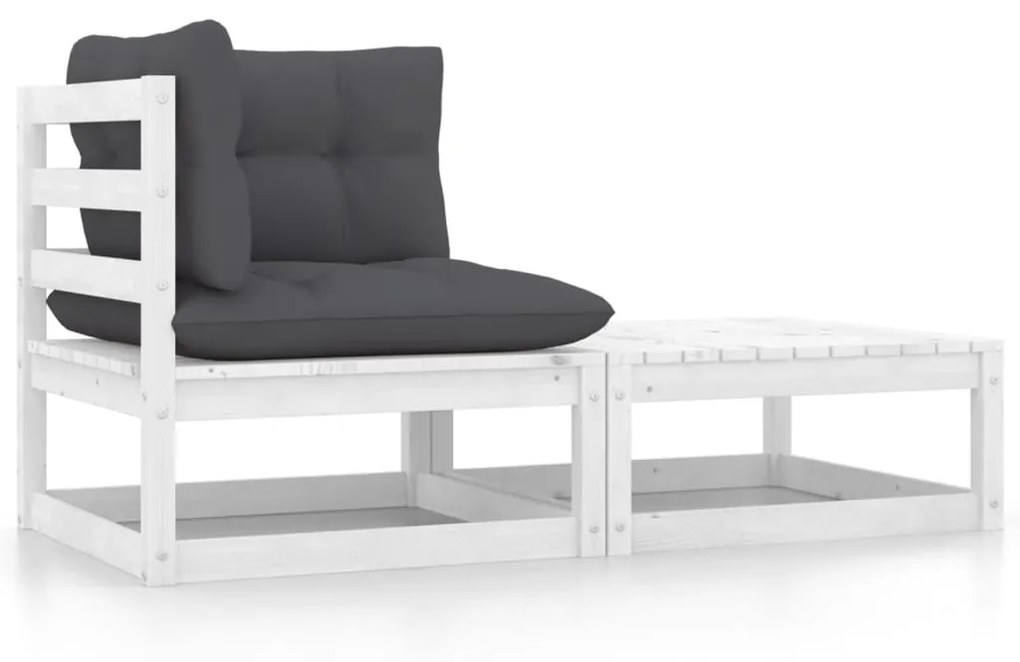 vidaXL 2 pcs conj. lounge de jardim c/ almofadões pinho maciço branco