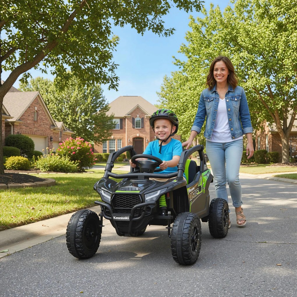 Carro Elétrico para Crianças 12V Kawasaki Teryx KRX 1000 com 2 Motores Faróis e USB 100x64x56 cm Preto