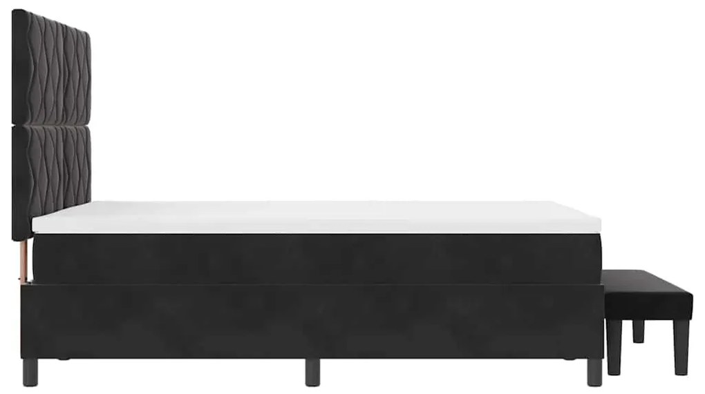 Cama Box com Colchão e Banco Preto 140x200 cm Veludo