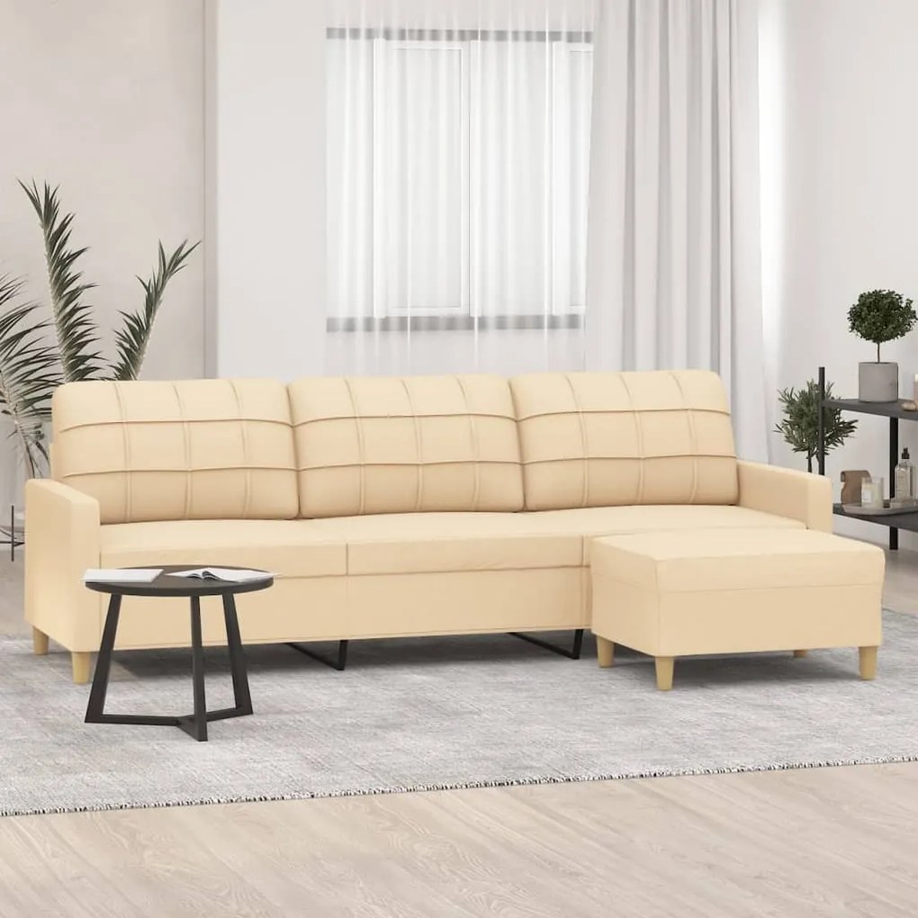 vidaXL Sofá de 3 lugares com apoio de pés 210 cm tecido cor creme