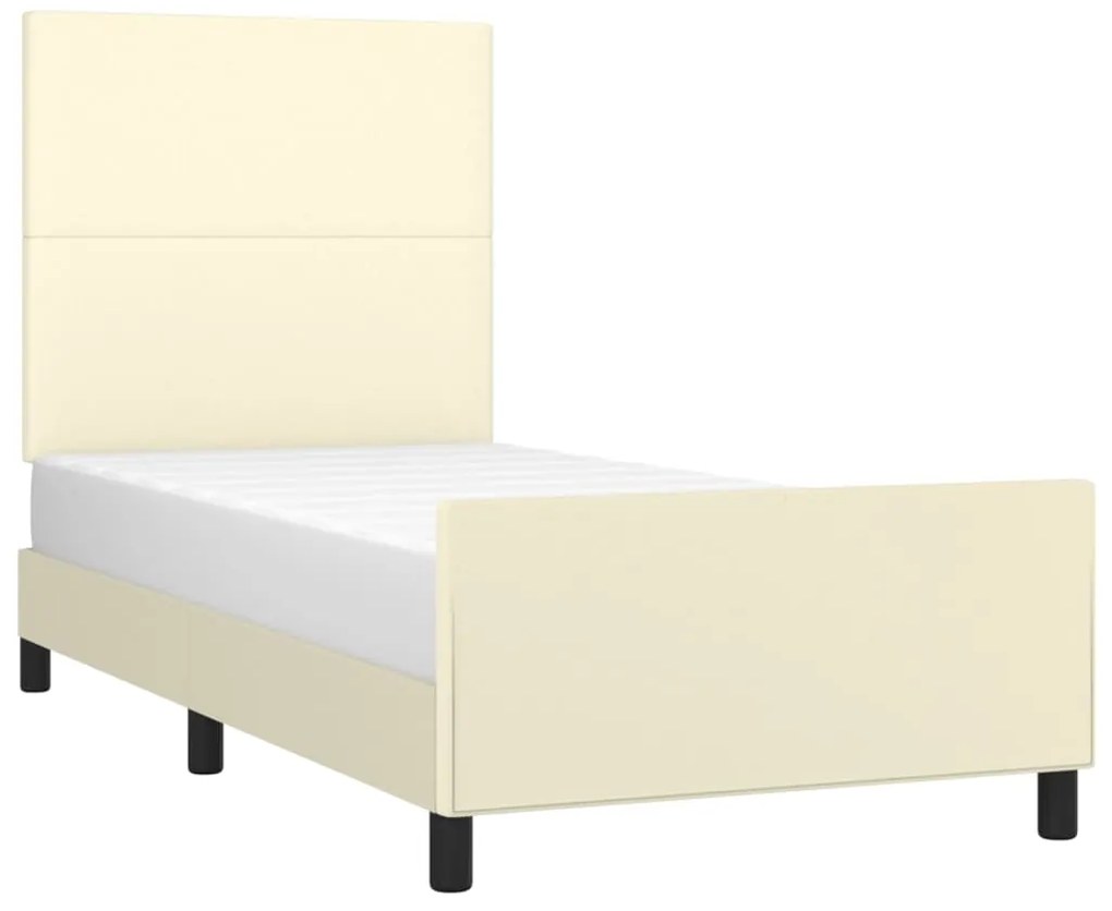 Estrutura de cama c/ cabeceira couro artificial 90x200 cm creme