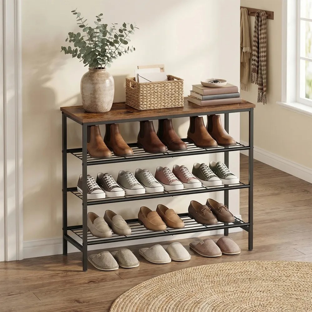 Banco sapateira para sapatos, arrumação para sapatos, 30 x 75 x 69 cm castanho-preto