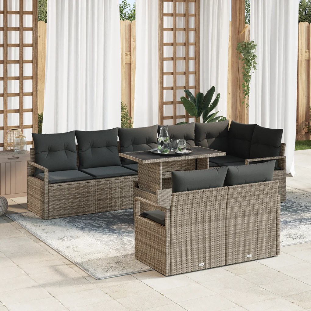 Conjunto de Sofás de Jardim vidaXL de 9 peças com Almofadas Cinzentas