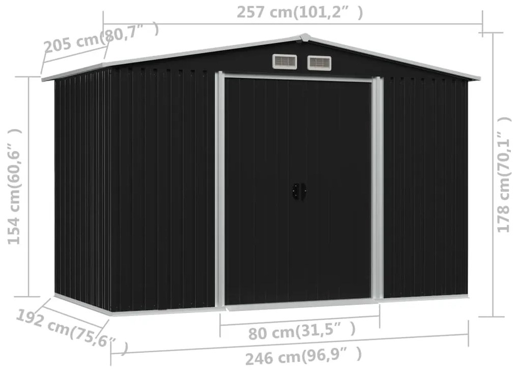 Abrigo de jardim 257x205x178 cm aço antracite