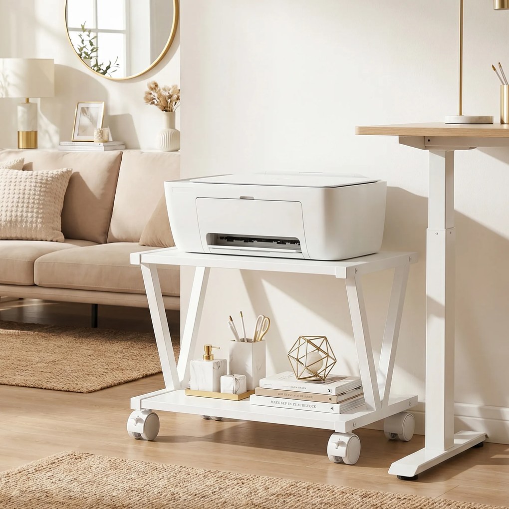 Suporte para Impressora 44L x 28P x 32A cm com 2 Prateleiras para Escritório e Casa, Branco