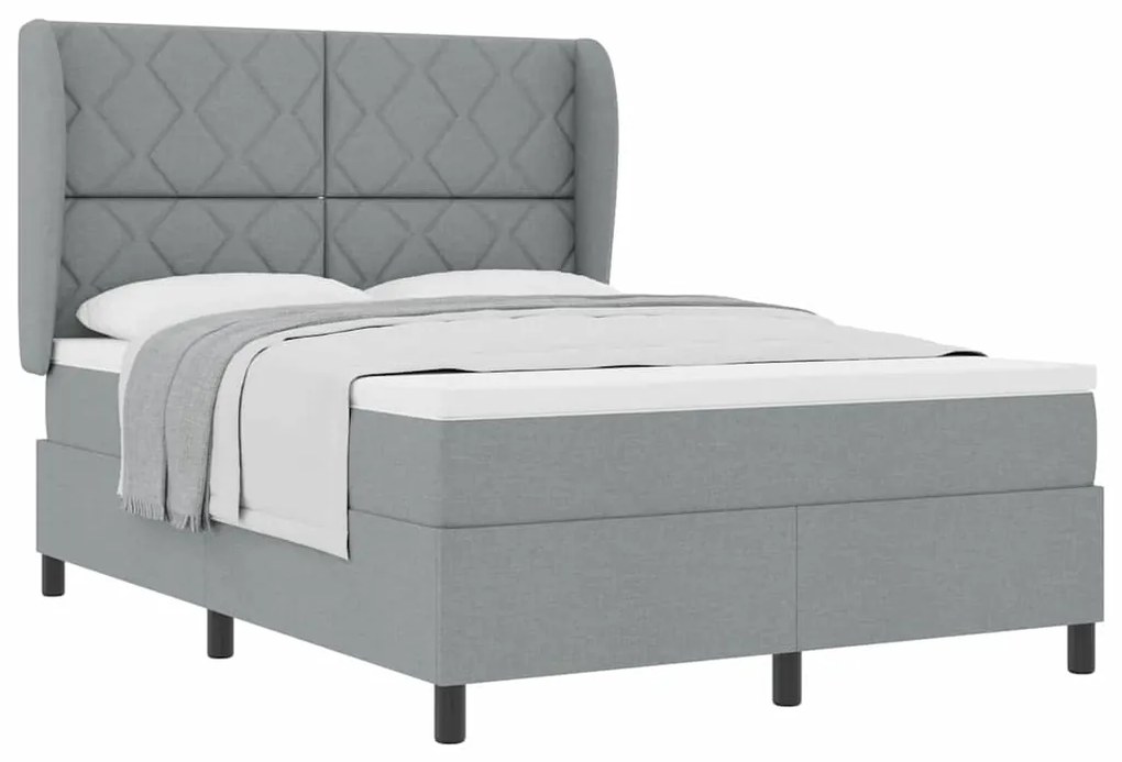 Cama Box com Colchão - Cinza Claro, 140x200 cm, Tecido