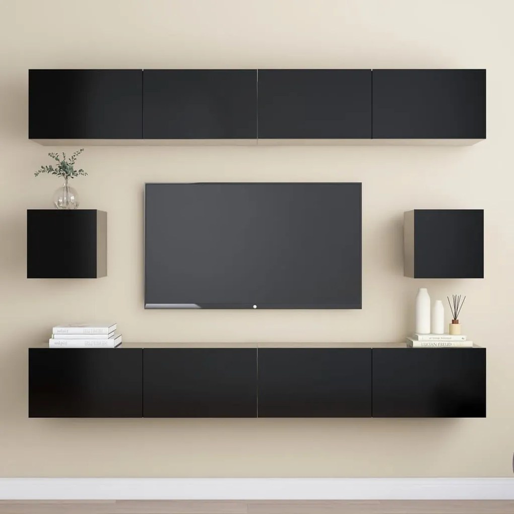 6 pcs conjunto de móveis de TV derivados de madeira preto
