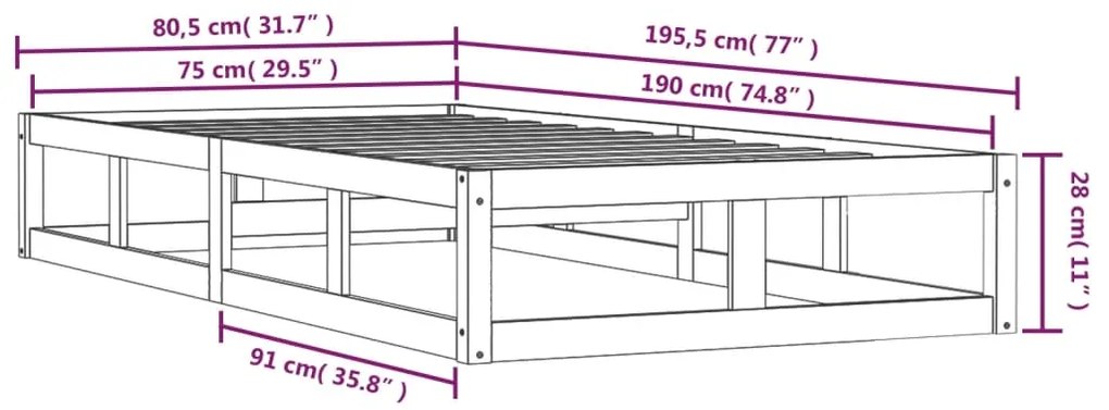 Estrutura cama pequena solteiro 75x190 cm madeira maciça branco