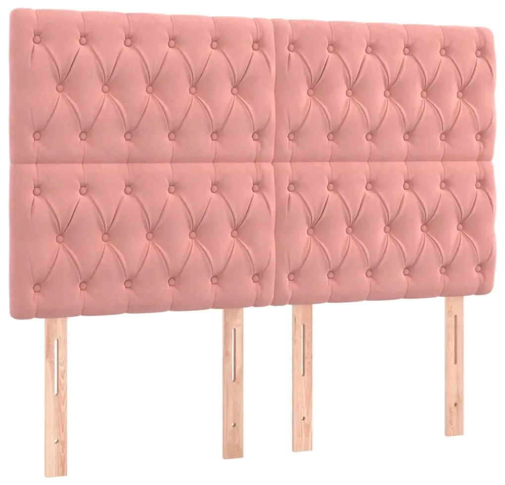 Cabeceira de cama c/ luzes LED veludo 144x7x118/128 cm rosa