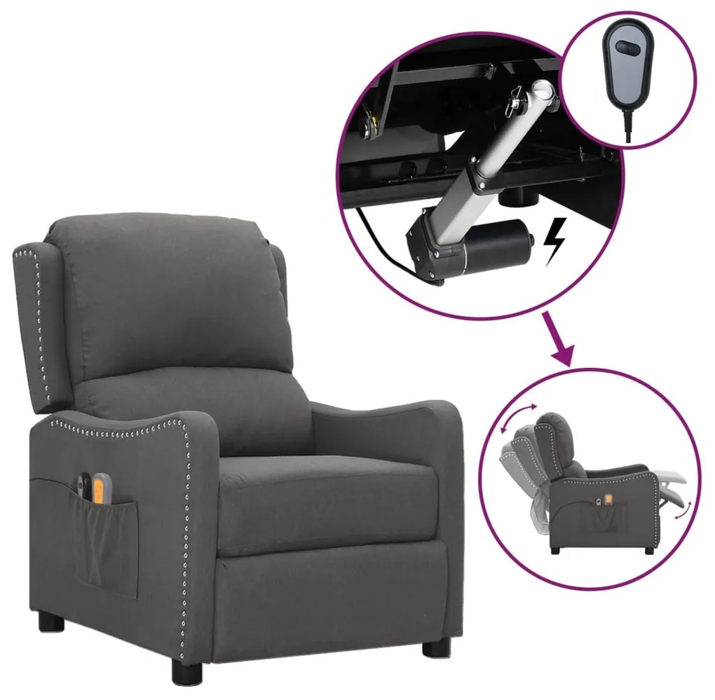 3098758 vidaXL Poltrona de massagens elétrica tecido cinza-escuro