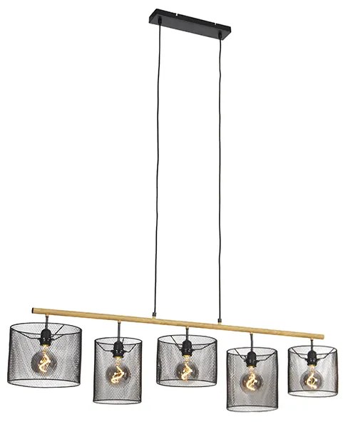 Candeeiro suspenso industrial preto 5-luzes - DRUM Mesh Industrial
