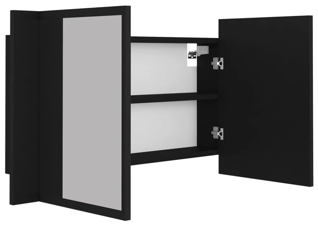Armário espelhado casa de banho LED 80x12x45 cm acrílico preto
