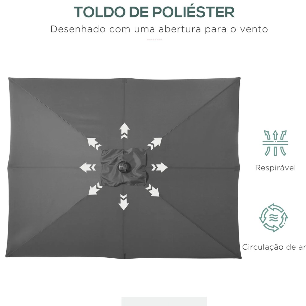 Chapéu de Sol com Luzes LED 268x205x248 cm Chapéu de Sol de Jardim Inc