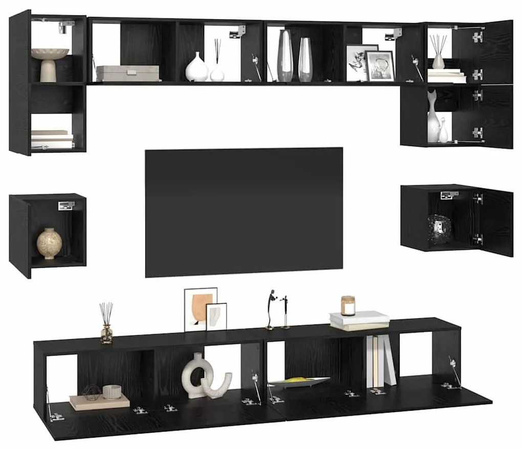 Conjunto de móvel de TV 8 pcs Carvalho Preto 100 x 30 x 30 cm
