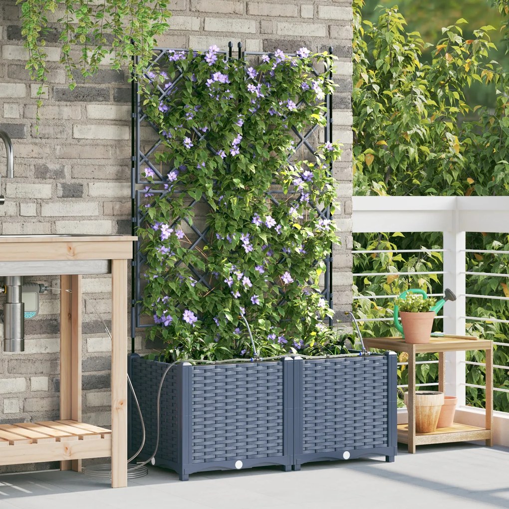 Jardineiras vidaXL com sistema de irrigação por água 2 pcs Cinzento