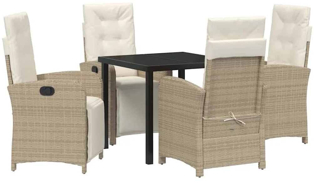 Conjunto de Jantar de Jardim de 5 Peças da com Almofadas Beje em Ratta