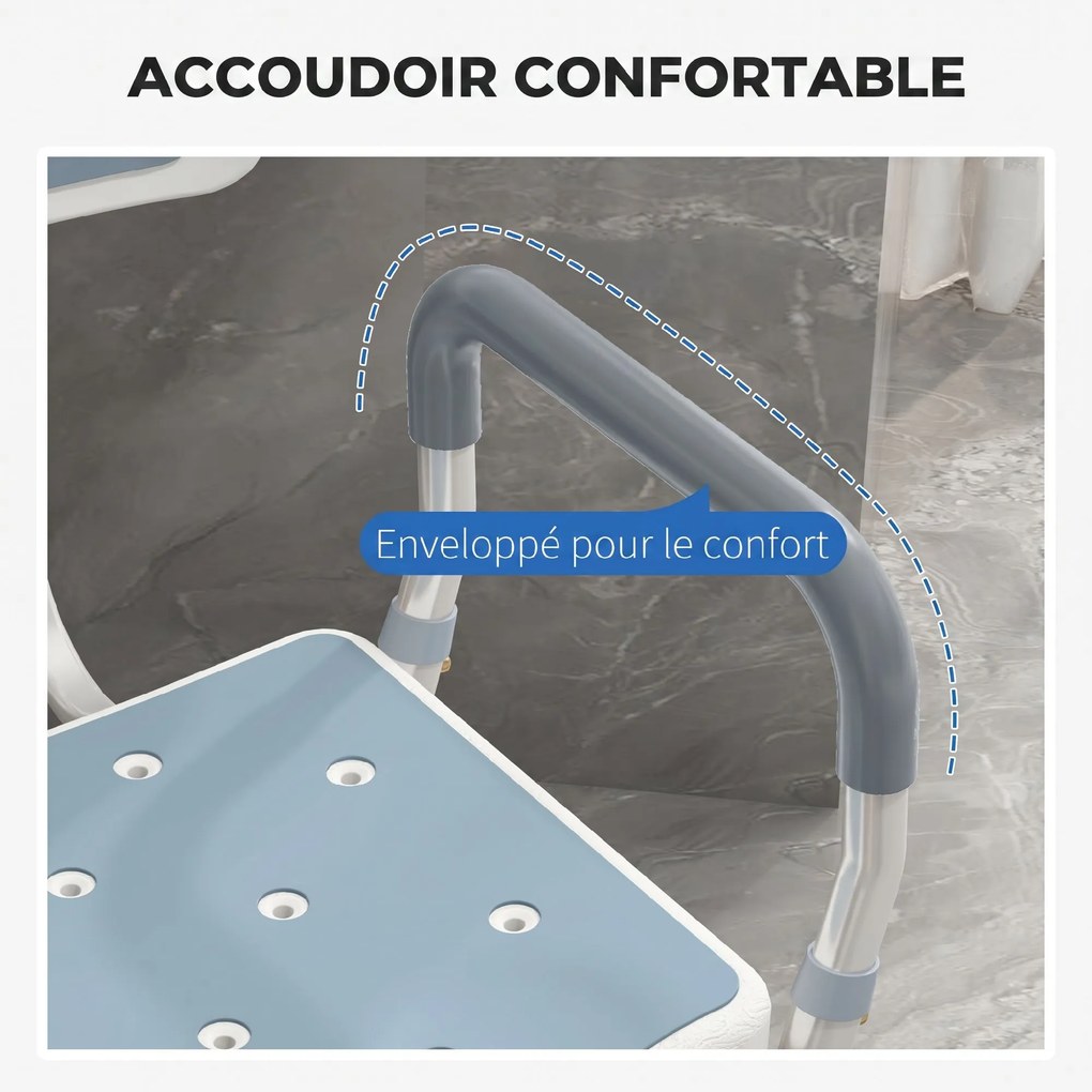 Cadeira de Duche Ergonómica, 56,5 x 53,5 x 87 cm, Altura Regulável, Branco