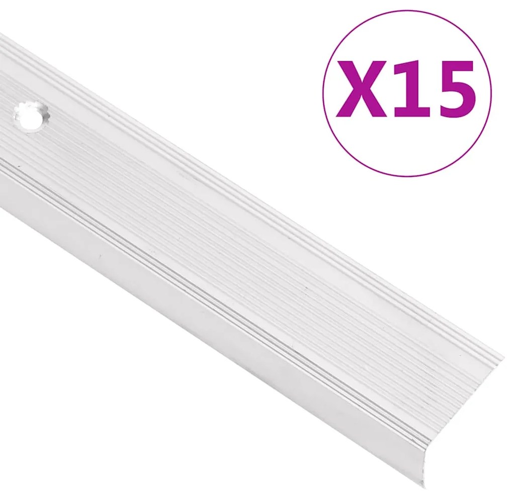 vidaXL Perfis de escada em forma de L 15 pcs 90 cm alumínio prateado