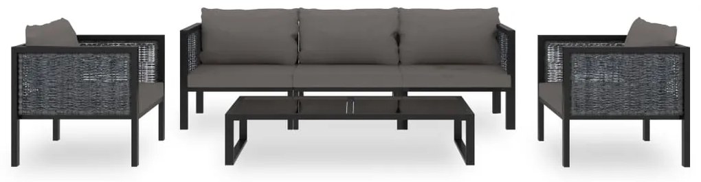 6 pcs conjunto lounge de jardim c/ almofadões vime PE antracite