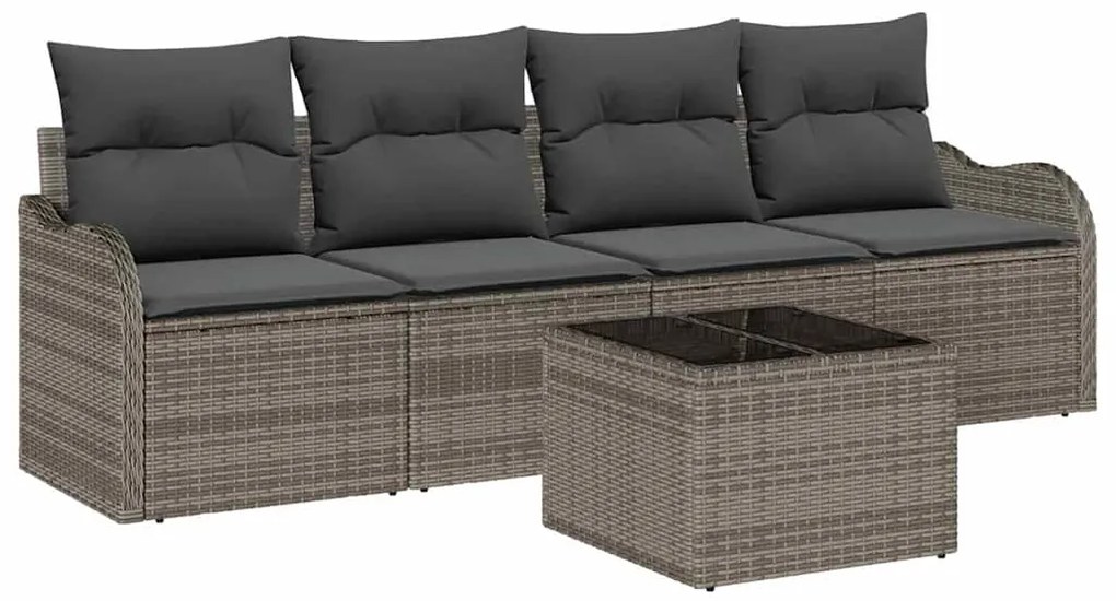 Sofá de Jardim 5 Peças com Almofadas Cinza em Poly Rattan