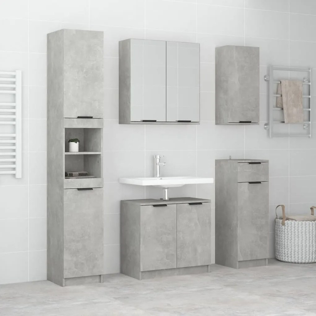 vidaXL 5 pcs conj. móveis casa de banho madeira proc. cinza cimento