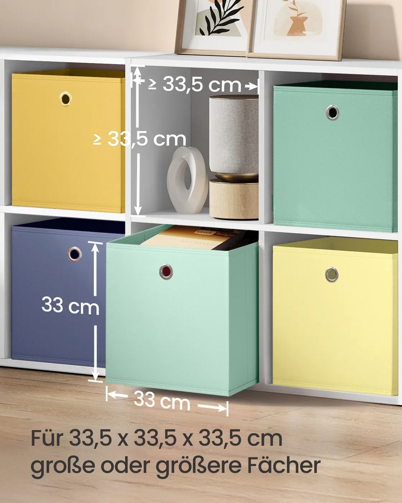 Conjunto de 6 caixas de arrumação 33 x 33 x 33 cm (ESTANTE NÃO INCLUIDA) coloridas