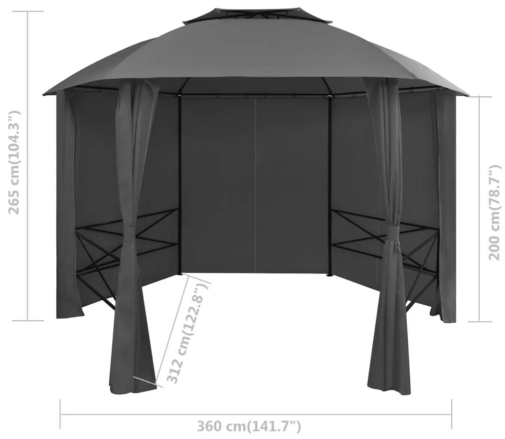 Tenda de jardim com cortinas hexagonal 360x265 cm