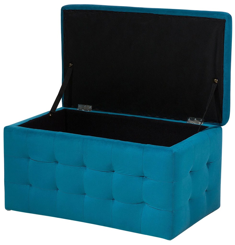 Tamborete com arrumação em veludo azul turquesa 72 x 42 cm MICHIGAN Beliani