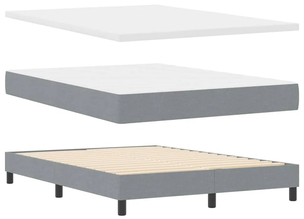 Cama Box Spring com Colchão Cinza Claro, 140 x 200 cm, Tecido