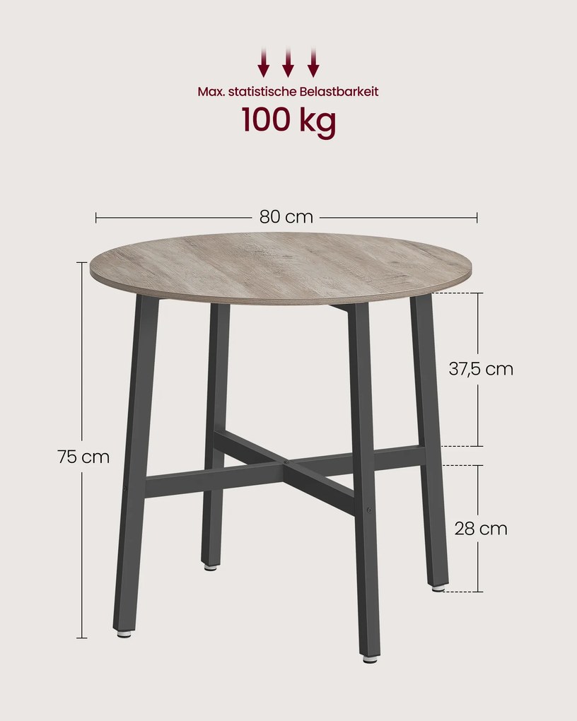 Mesa jantar de cozinha, sala redonda 80 x 75 cm Greige-preta