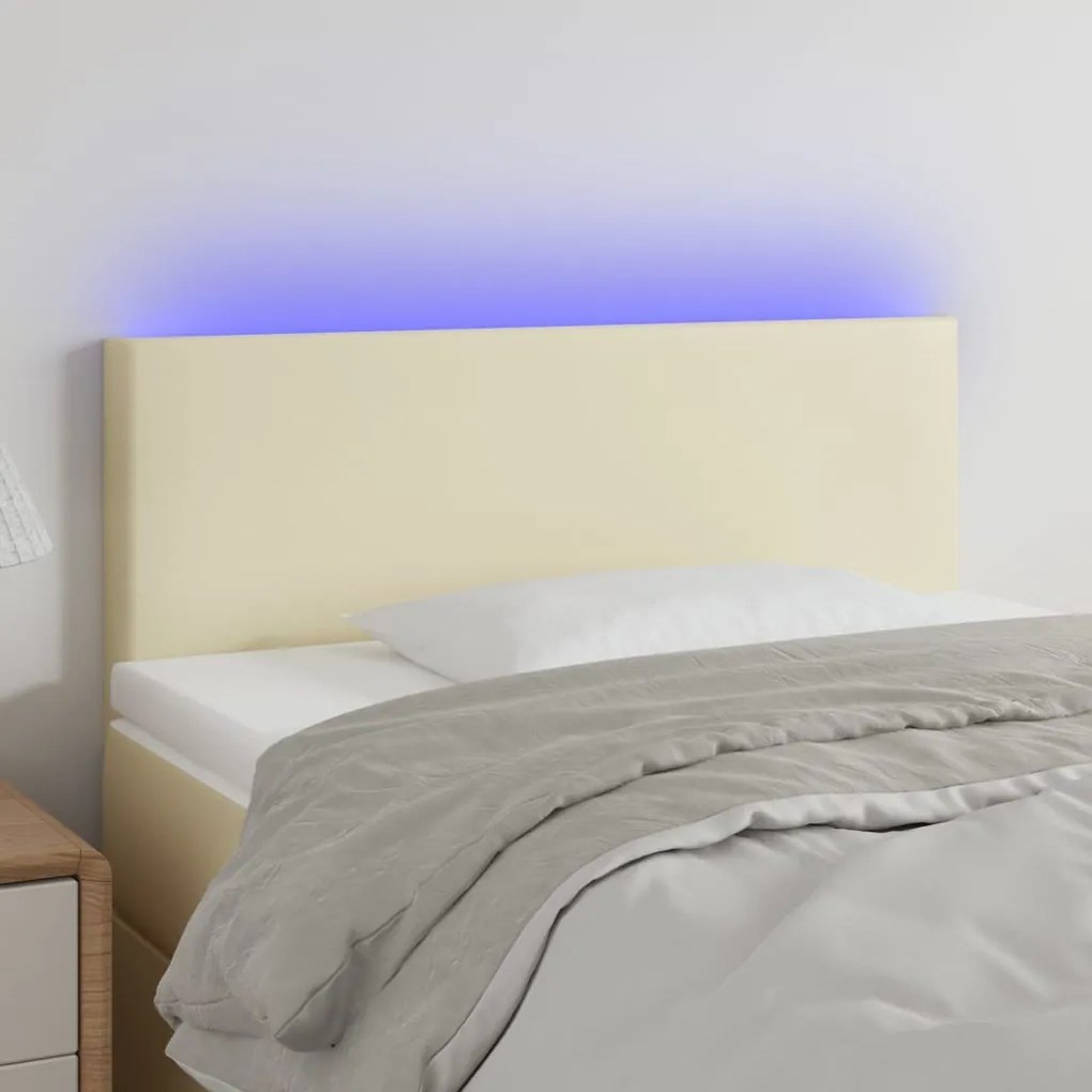 vidaXL Cabeceira de cama c/ LED 80x5x78/88 cm couro artificial creme