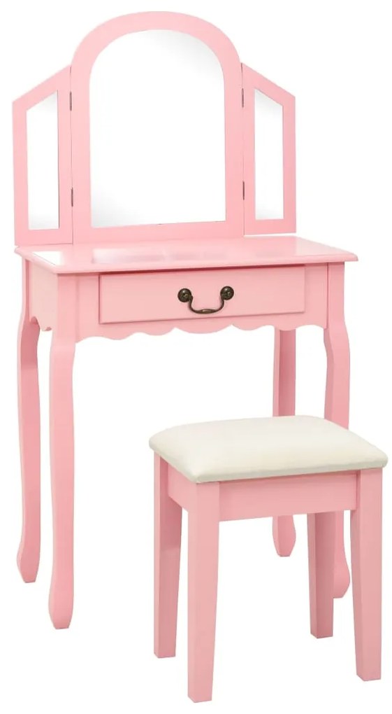 289335 vidaXL Toucador c/ banco 65x36x128 cm MDF e madeira de paulownia rosa