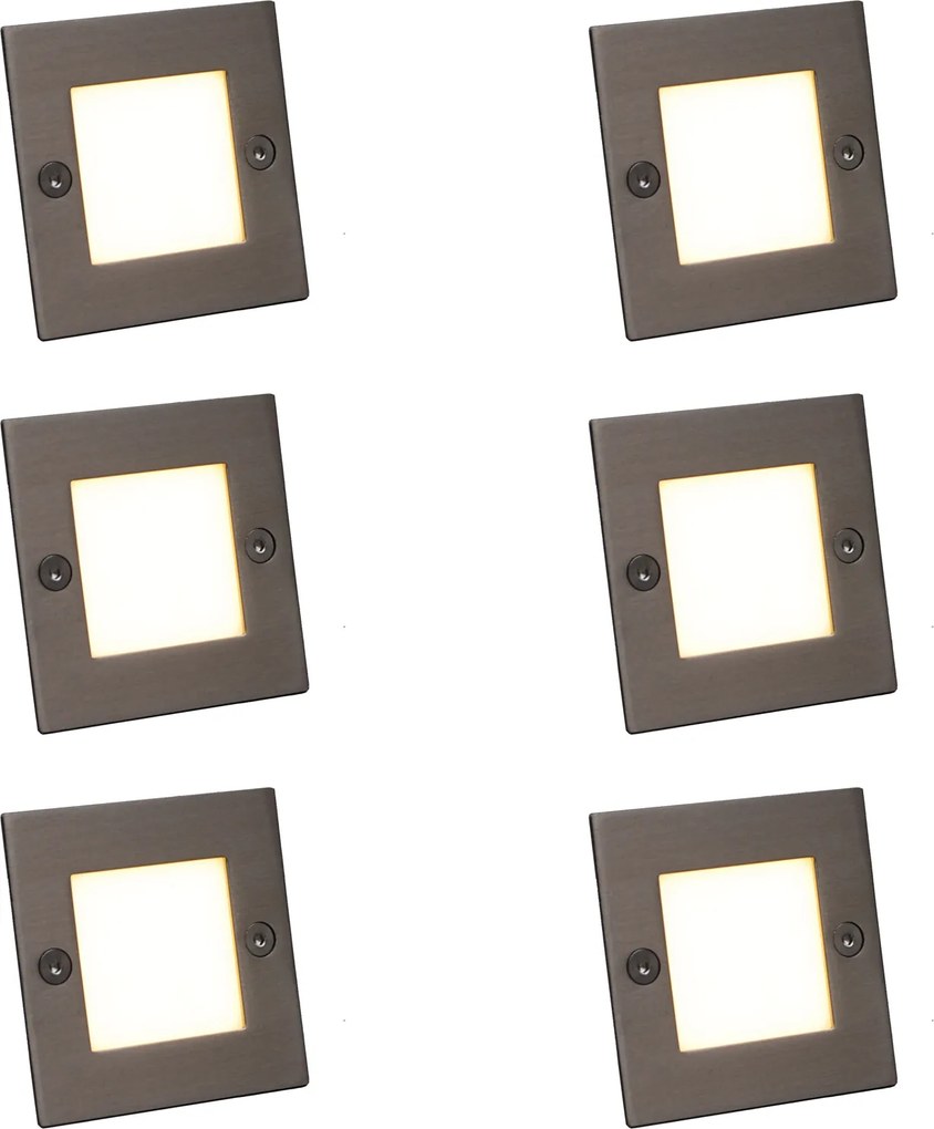 Conjunto de 6 focos embutidos modernos aço incluindo LED - Square 7