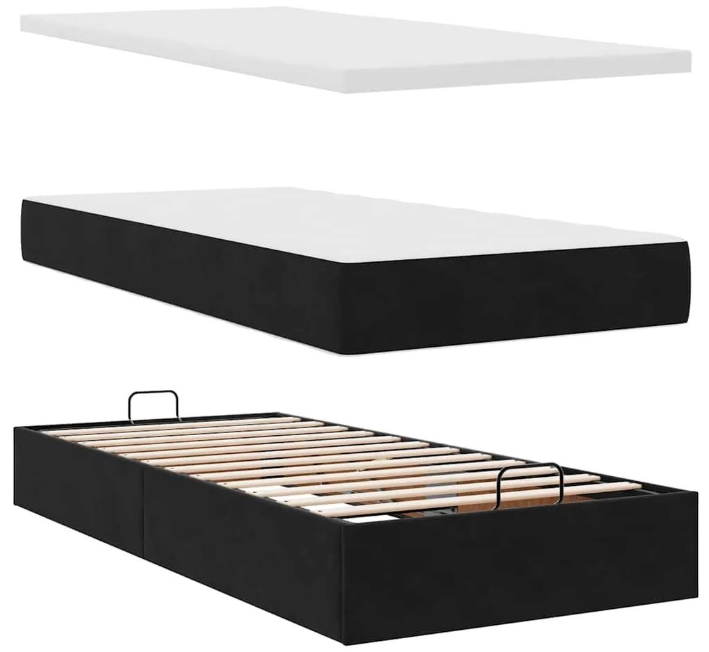 Estrutura de cama otomana com colchões preto 80x200cm veludo