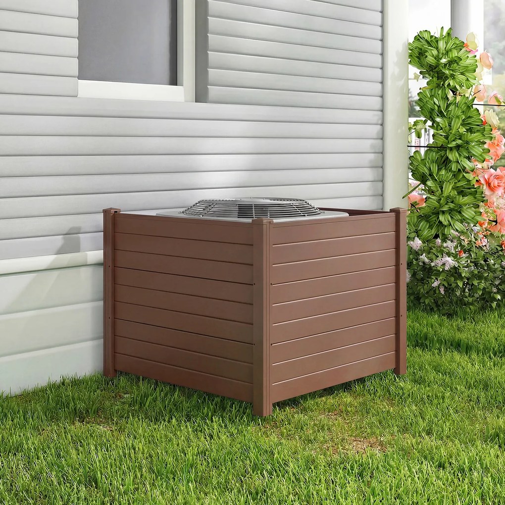 Conjunto com 3 painéis e privacidade para exterior e estacas metálicas 122 x 95 cm, em formato reto ou em U; cobertura para caixote do lixo, Castanho