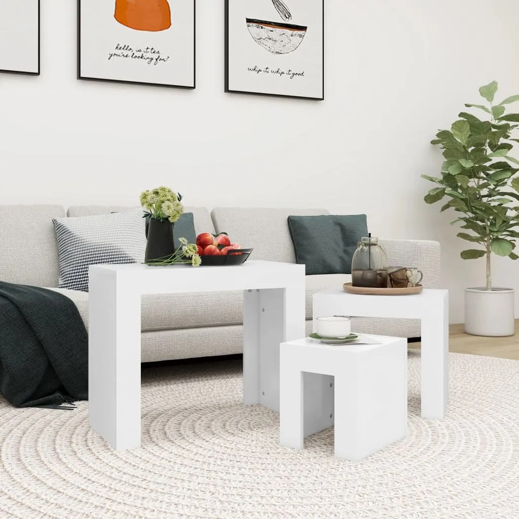 vidaXL Mesas de centro de encastrar 3 pcs derivados de madeira branco